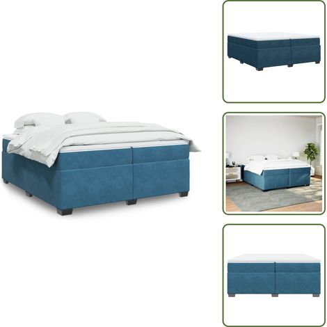 Sommier à lattes de lit et matelas Bleu foncé 200x200cm Velours - Lit Double - Lit Velours - Lit Avec Sommier - Matelas Ressorts Ensachés - Literie (1/5)