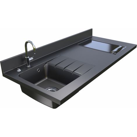 PlaniQuartz einteilige Arbeitsplatte mit linkem Waschbecken Ò 140 cm NERO