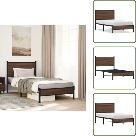 Cadre de lit en métal sans matelas chêne marron 90x190 cm - Cadre De Lit - Lit Double - Lit En Métal - Lit Moderne - Literie (1/5)