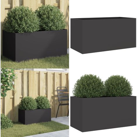 Jardinière noir 62x30x29 cm acier - Jardinier Noire - Pot De Fleurs Extérieur - Jardinière Acier - Déco Jardin - Balcon Decoration - Home & Living (1/5)