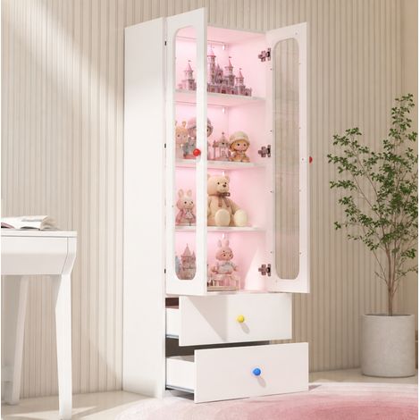 Armoire enfant modulable 160x46x141,5 cm en MDF blanc et naturel, portes coulissantes - CHICFURN (1/5)