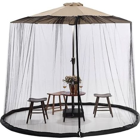 Filet moustiquaire pour parasol, écran en maille pour la canopée de parasol de terrasse, 11-12FT pour parasol de terrasse extérieur avec filet en polyester, base remplissable Ikodm (1/4)