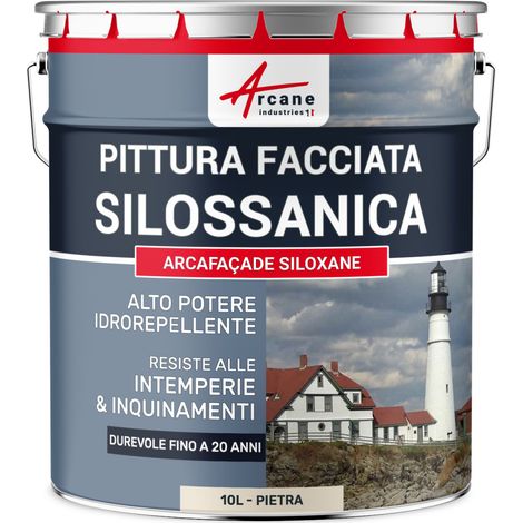 Pittura silossanica per esterni e facciate, ad alto potere idrorepellente - ARCAFAÇADE SILOXANE - 10 L (+ o - 60 m² in 1 strato) Pietra - RAL 090 90 10 - ARCANE INDUSTRIES (1/5)