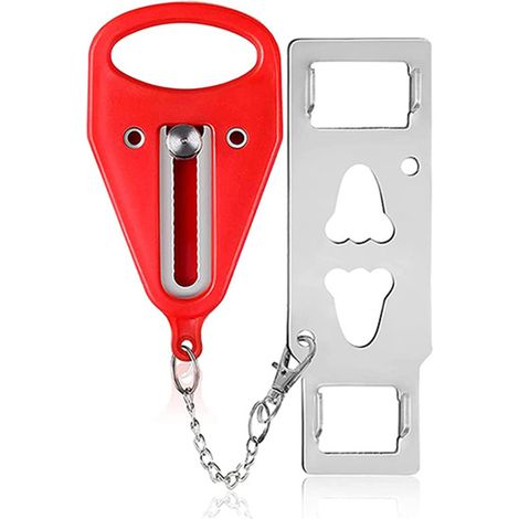 Cerradura de puerta portátil de doble orificio, antirrobo, de metal, para casa, dormitorio, hotel, 1 unidad (roja)