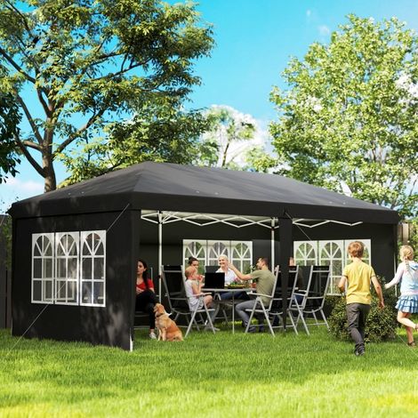 Gartenpavillon 3x6 m aus Polyester in Schwarz, mit Stahlrahmen, 4 abnehmbaren Seitenwänden, UV-Schutz und Tragetasche (1/3)