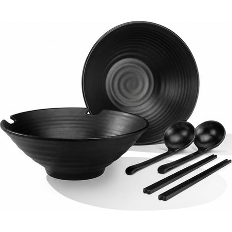 Ensemble de 2 bols à ramen - Bol à ramen - Bol à nouilles - Bol à soupe - Vaisselle en mélamine - Service de table - Noir - Mélamine - 1200 ml Noir (1/5)