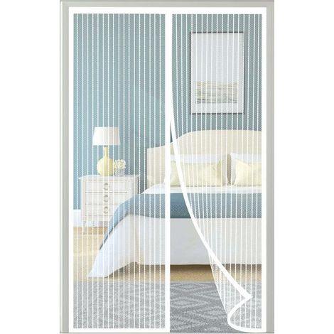 Moskitonetz für Türen und Fenster, 80 x 210 cm, magnetisches Fenster-Moskitonetz, weiß, kein Bohren erforderlich, Fliegengitter mit Klebestreifen, automatischer Schließmechanismus, ultrafeines Netzgew (1/5)