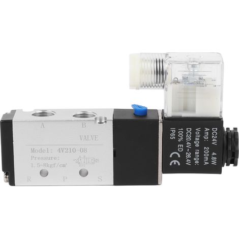 Électrovanne pneumatique 2 positions 5 voies avec silencieux et connecteur 8 mm, 20,4–26,4 V CC (1/5)