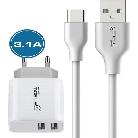Cargador Doble con Cable USB-A a USB Tipo-C 3A  Eficiencia Energética para Dispositivos Móviles  Oferta exclusiva