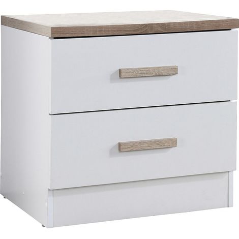 Comodino con 2 cassetti Bianco e Naturale - SKAIDO (1/4)