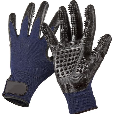 Gants de toilettage doux pour chats, chiens, chevaux et autres animaux - Idéaux pour démêler, laver et masser - Taille L, bleus (1/5)