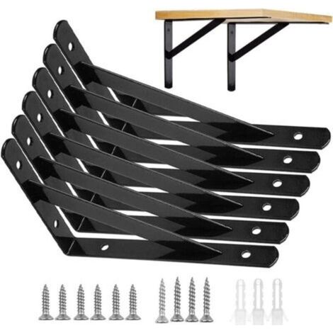 Equerres Etageres Murale, 6 Packs Supports équerre D'étagère Fixation, 15 × 9.5 CM Cadre Flottant de Supports Triangulaires de 90 Degrés en Métal Charge Lourde, Noir