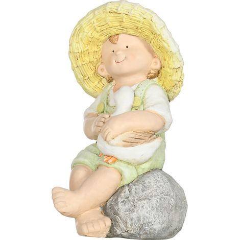 Figurine de jardin « Petit garçon au chapeau de paille », décoration de jardin, résistante aux intempéries, 23,5 cm x 25 cm x 43 cm (1/5)
