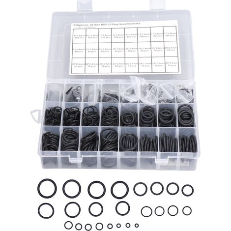 Kit d'étanchéité 1200 joints toriques nitrile noir, assortiment multi-tailles pour plomberie et mécanique