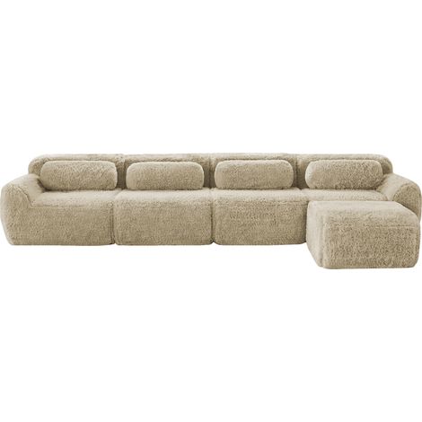 Canapé d'angle modulable 4 places en tissu pelucheux, design chaise longue, polyuréthane haute résilience (1/5)