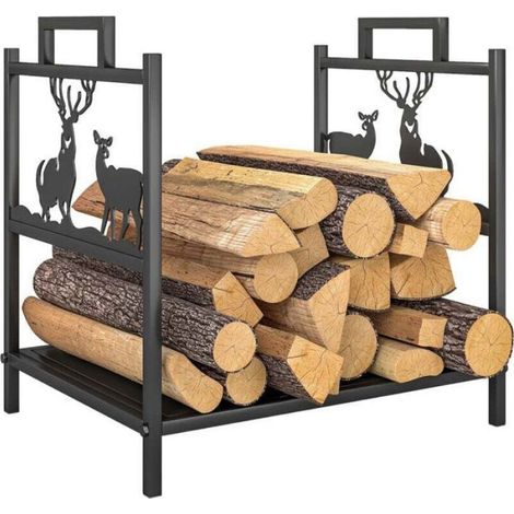 Range-bûches intérieur - - Dimensions 42,5 x 33,5 x 43 cm - Métal noir - Pour cheminées et poêles (1/4)