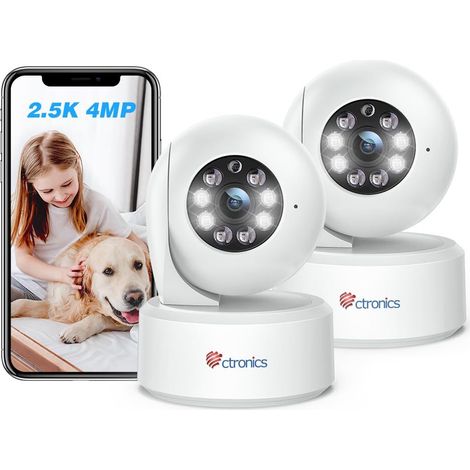 Lot de 2 Caméra Surveillance 4MP Intérieure CTRONICS, 2,4/5Ghz WIFI, Vision Nocturne Couleur 20m, PTZ 355°/ 120°, Détection Humaine/Mouvement & Suivi Auto pour Bébé/Animaux (1/5)
