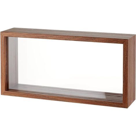 Boîte vitrine rectangulaire en bois (25,9 x 12,6 x 6 cm) avec double fenêtre en acrylique transparent – Marron noyer