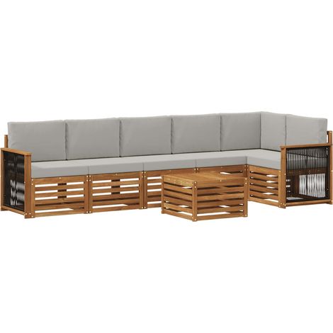 Set divano sezionale con cuscino 6 pcs Naturale e Grigio Chiaro vidaXL