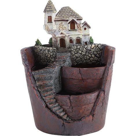 Pot de fleurs/plantes succulentes en résine créative, panier à fleurs/plantes aromatiques, décoration pour la maison et le jardin, style château