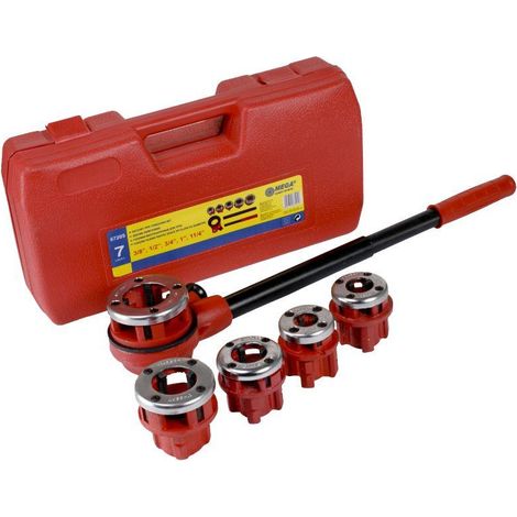 Mega Set von Gewindeschneidern aus Stahl im roten Koffer für Sanitärinstallationen