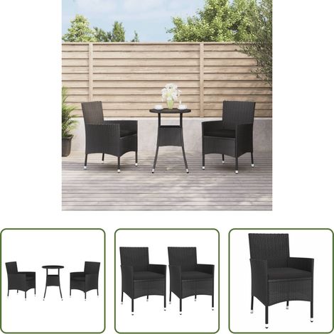Gartenmöbel - 3-tlg. Garten-Bistro-Set mit Kissen Schwarz Poly Rattan (1/5)