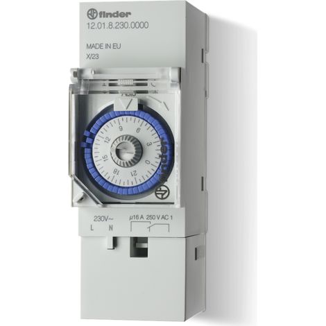 Interruttore orario elettromeccanico, giornaliero, intervallo 30 minuti, 1 contatto in scambio, 16A, 230Vac, serie 12 - Finder 12.01.8.230.0000