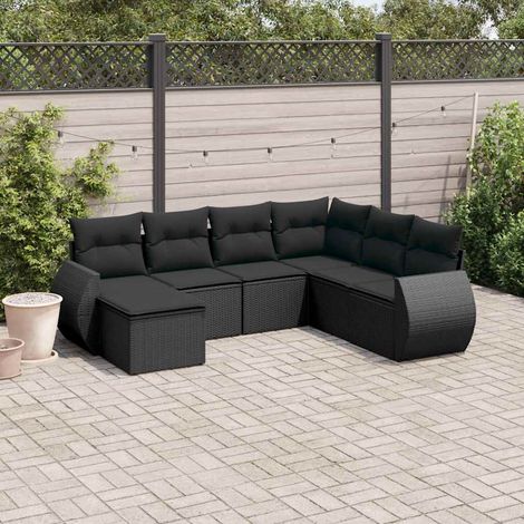 Salon de jardin modulable 7 pcs en résine tressée avec coussins d'extérieur noir - PANGIVO (1/5)