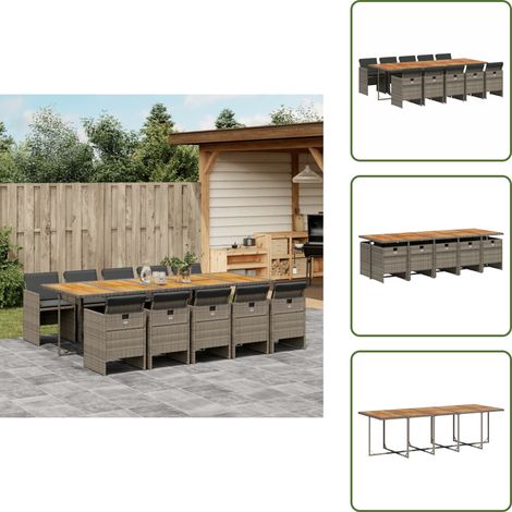 Ensemble à manger de jardin 11pcs avec coussins gris poly rotin - Salon De Jardin - Set De Salon De Jardin - Meuble De Jardin - Mobilier De Jardin - Table De Jardin