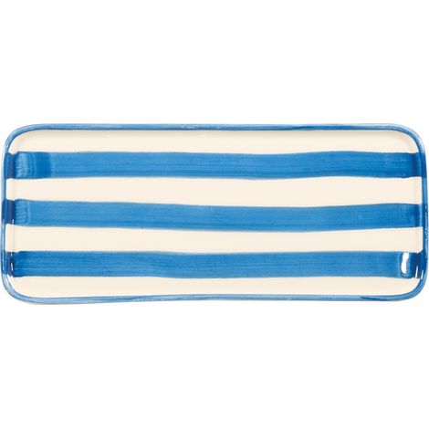 Lido Lot De 2 Assiettes Rectangulaires Série Rayures En Céramique Artisanale Bleue Design Exclusif Fabriqué En Italie Pour Une Table Élégante (1/2)