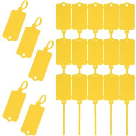 Lot de 100 étiquettes d'expédition en plastique, 3,7 x 6,3 cm, étiquettes imperméables inscriptibles avec sangle d'étanchéité, étiquette d'attache de câble pour clés, bagages, logistique (1/5)