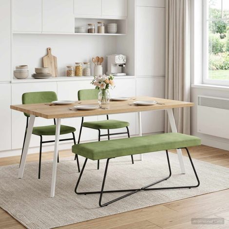 Banc en velours vert clair avec pieds en métal 110 x 40 x 45 cm - PANGIVO (1/5)