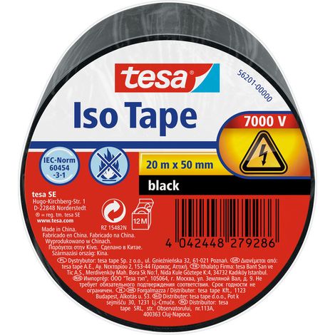 Cinta adhesiva de PVC multiusos negra 20m x 50mm - Tesa