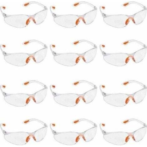 Lunettes de sécurité transparentes – Lot de 12 unités avec verres en plastique anti-buée, pont nasal et embouts caoutchouc pour confort optimal (1/5)