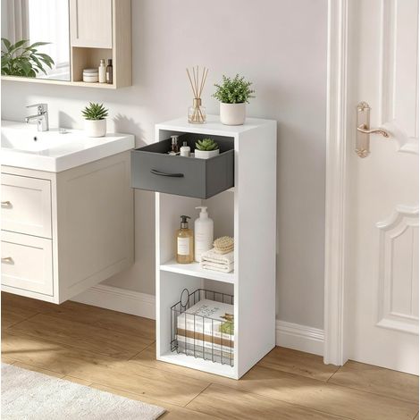 Scaffale da terra con cassetto e 2 vani aperti 32,4 x 30 x 80 cm grigio e bianco OKWISH (1/5)
