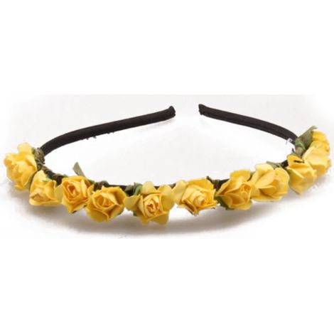 Couronne de fleurs roses, serre-tête et diadème pour cheveux - Jaune - Couronne de fleurs roses, serre-tête et diadème pour cheveux - Jaune (1/5)