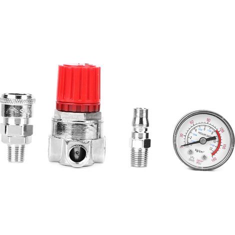 Válvula de control con interruptor regulador de presión  con manómetro y conector macho/hembra para compresor de aire. (1/5)