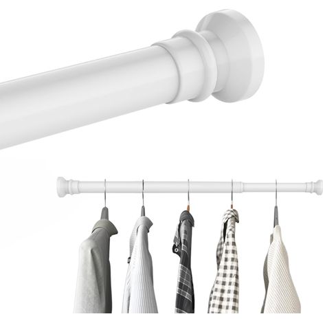 Tringle à rideau de douche réglable en acier au carbone – Pinces sans perçage, porte-vêtements, forte capacité de charge pour tringles à rideaux et séchoirs à linge, blanc, (25φ) 44-70 cm (1/5)