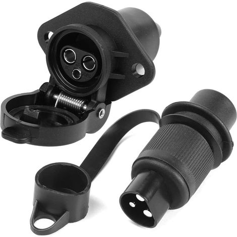 12V Bouchon Fiche Prise Remorque 3 Broches Connecteur Mâle Femelle Adaptateur pour RV Caravane Tracteur Camion Van (1/5)