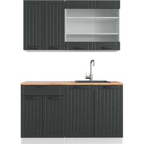 Cocina para solteros Fame-Line, Antracita casa de campo/blanco, 140 cm , ET Roble, Vicco