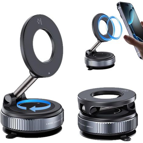 Supporto magnetico per auto – Ventosa potente, rotazione a 360° e piegatura a 180°, compatibile con supporti per auto Magsafe per tutti i telefoni e cruscotti (nero) (1/5)