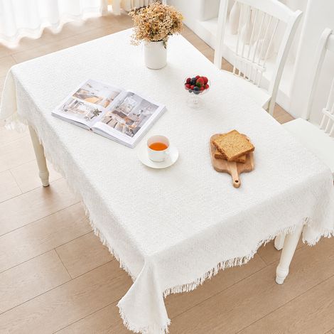 Nappe de table carrée carreaux T blanc 130 x 130 cm avec franges incluses 35 × 23 × 1,5 cm 549 g – Livraison gratuite