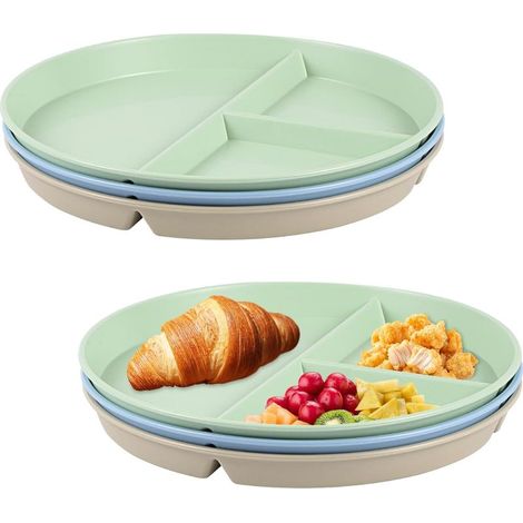 3 assiettes divisées avec séparation, set de 3 assiettes plates divisées, 22,5 cm, assiettes pour le contrôle des portions, assiettes s, pour adultes et enfants, assiettes à dessert (1/5)