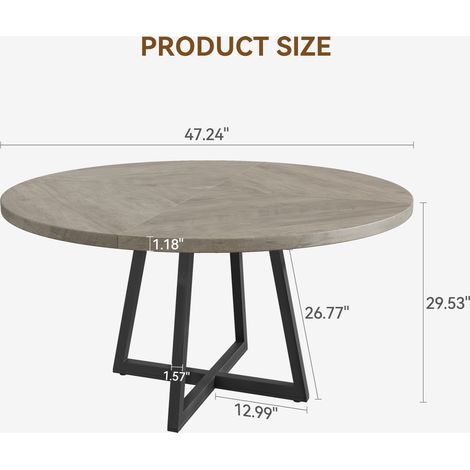 Table Ronde à Manger Industrielle 120cm, Pieds Métal Centraux, Rangement Intégré, 4-6 Personnes, Table à Manger Bois Gris