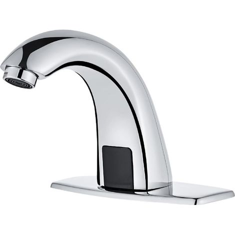 Robinet de lavabo chromé sans contact Robinet à capteur de mouvement automatique Fonctionne sur piles pour sanitaires commerciaux (1/5)