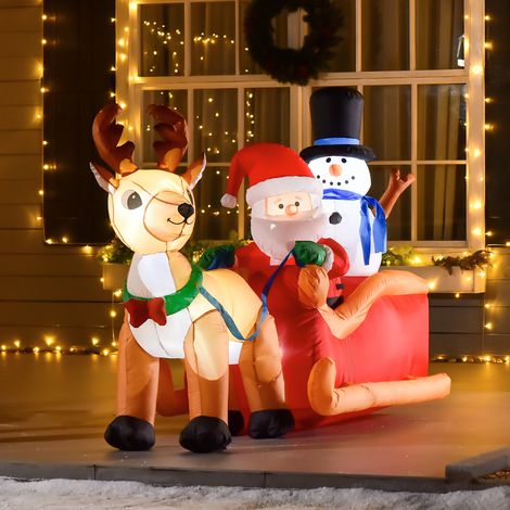 Père Noël géant gonflable 200 cm avec traîneau et rennes, décoration extérieure et intérieure de Noël, 5 LED, rouge (1/5)