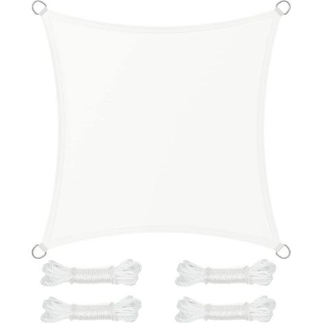 Voile d'Ombrage 3 x 3 m, Hydrofuge Colonne d’Eau de 665 mm, Polyester Anti-déchirure, Protection UV 93%, Terrasse, Jardin, Balcon, Carré, Cordes de 2 m, Blanc (1/5)
