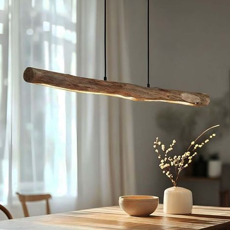 [GEBRAUCHT] B-Ware Lindby Hängeleuchte Nekala LED dimmbar Eukalyptusholz 120cm Pendelleuchte Lampe (1/2)