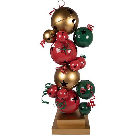 Statue de Décoration de Noël Colonne de Boules en Métal Rouge et Vert 73 x 56 x 185 cm - PANGIVO (1/5)