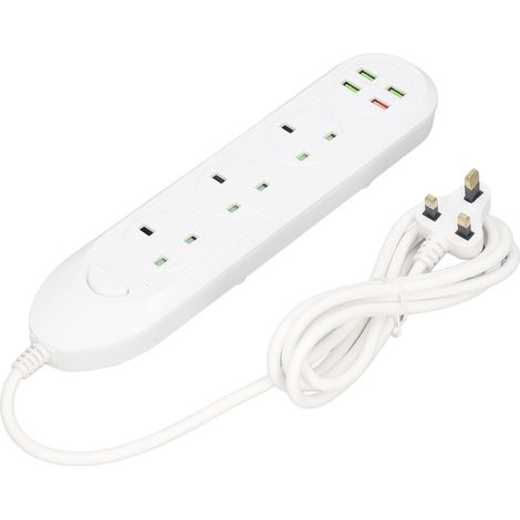 Prise multiple USB T16 pour bureau, bloc multiprise intelligent blanc, fiche standard UK compacte, 110-250V, câblage intégré (1/5)